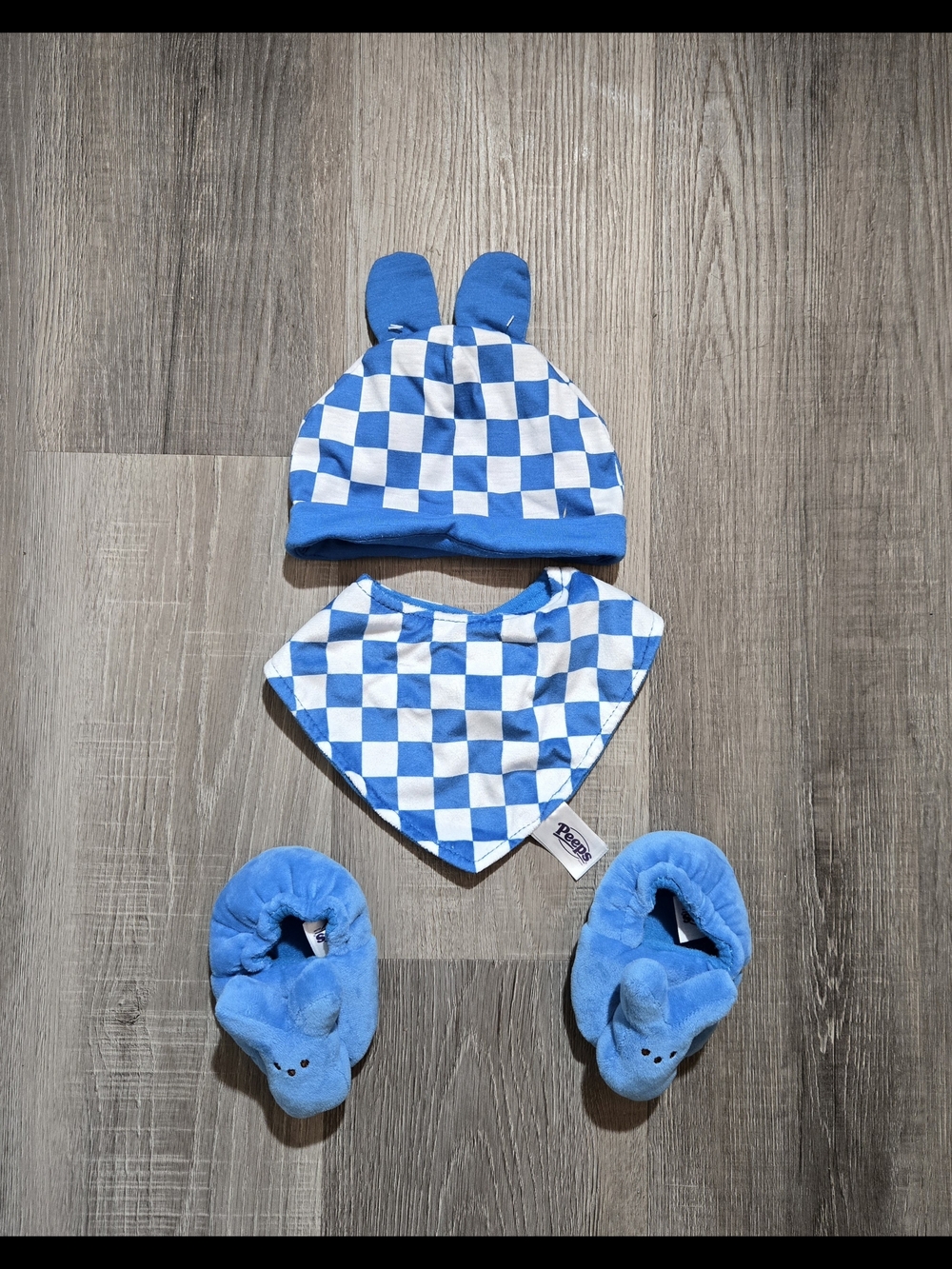 PEEPS Blue Baby Hat, Bib & Plush Booties Set